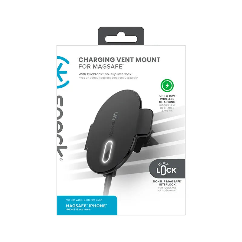 Speck Charging Vent Mount + ClickLock - MagSafe belaidžio įkrovimo automobilinis laikiklis (juodas)