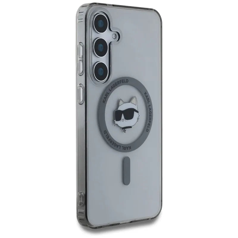 Karl Lagerfeld Button Choupette Head Printed Logo MagSafe – dėklas Samsung Galaxy S25 (juodas)