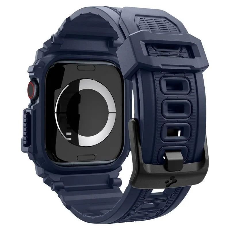 Spigen Rugged Armor Pro – dirželis su dėklu Apple Watch 10 46 mm (tamsiai mėlynas)