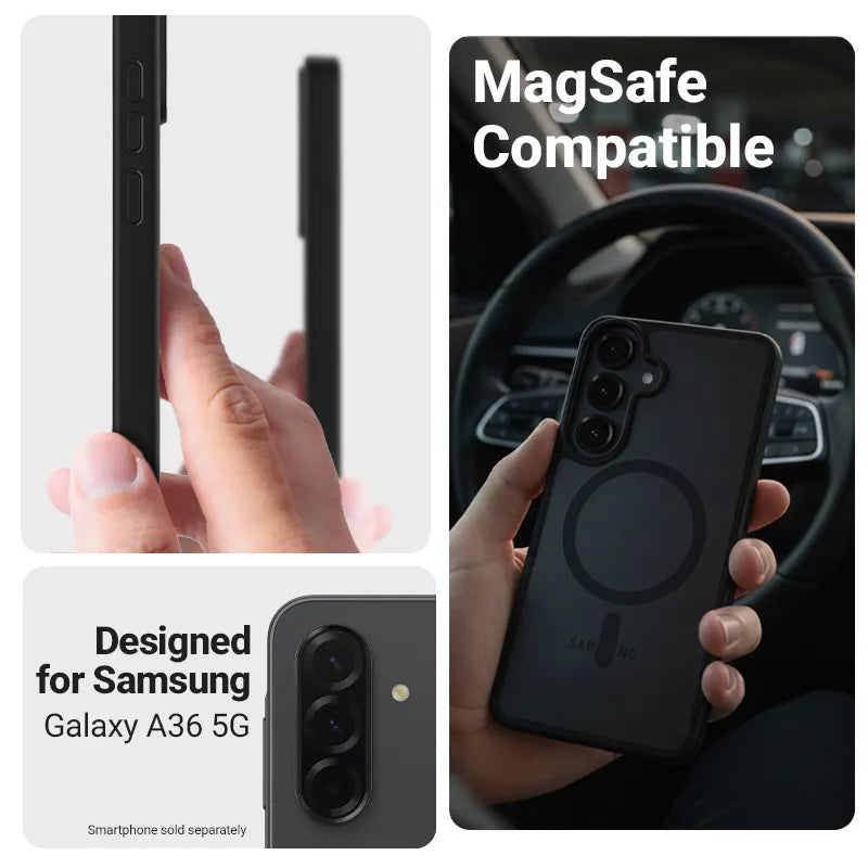 Crong Hybrid Matte Magnetic – MagSafe dėklas Samsung Galaxy A37 / A36 (juodas)