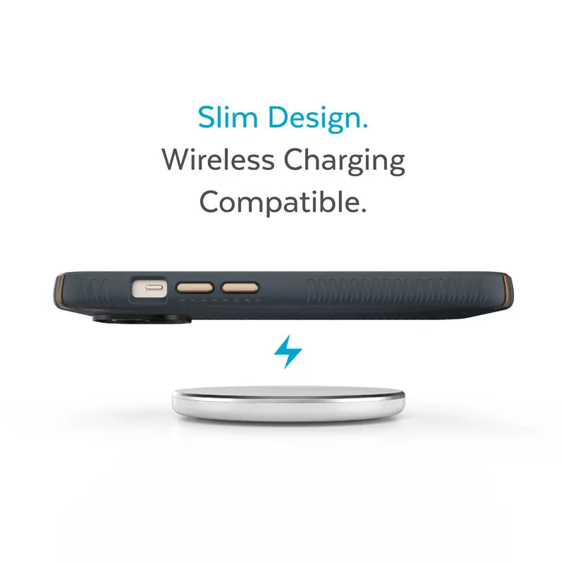 Speck Presidio2 Grip – neslystantis iPhone 15 Plus / 14 Plus dėklas (anglies / vėsios bronzos / skalūno spalvos)