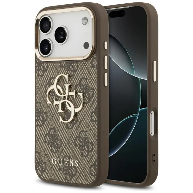 Guess 4G Big 4G Classic Logo – dėklas iPhone 17 Pro (rudas / auksinis)