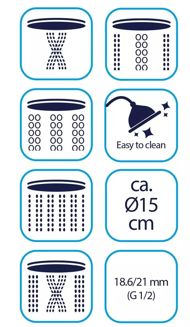 Bath & Shower dušo galvutė, Ø15 cm, 5 purškimo režimai 871125292437