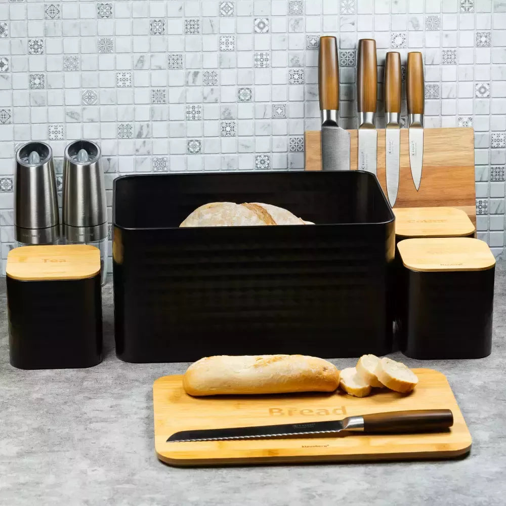 Klausberg duoninė su 3 konteineriais, plienas–bambukas, juoda KB-7482