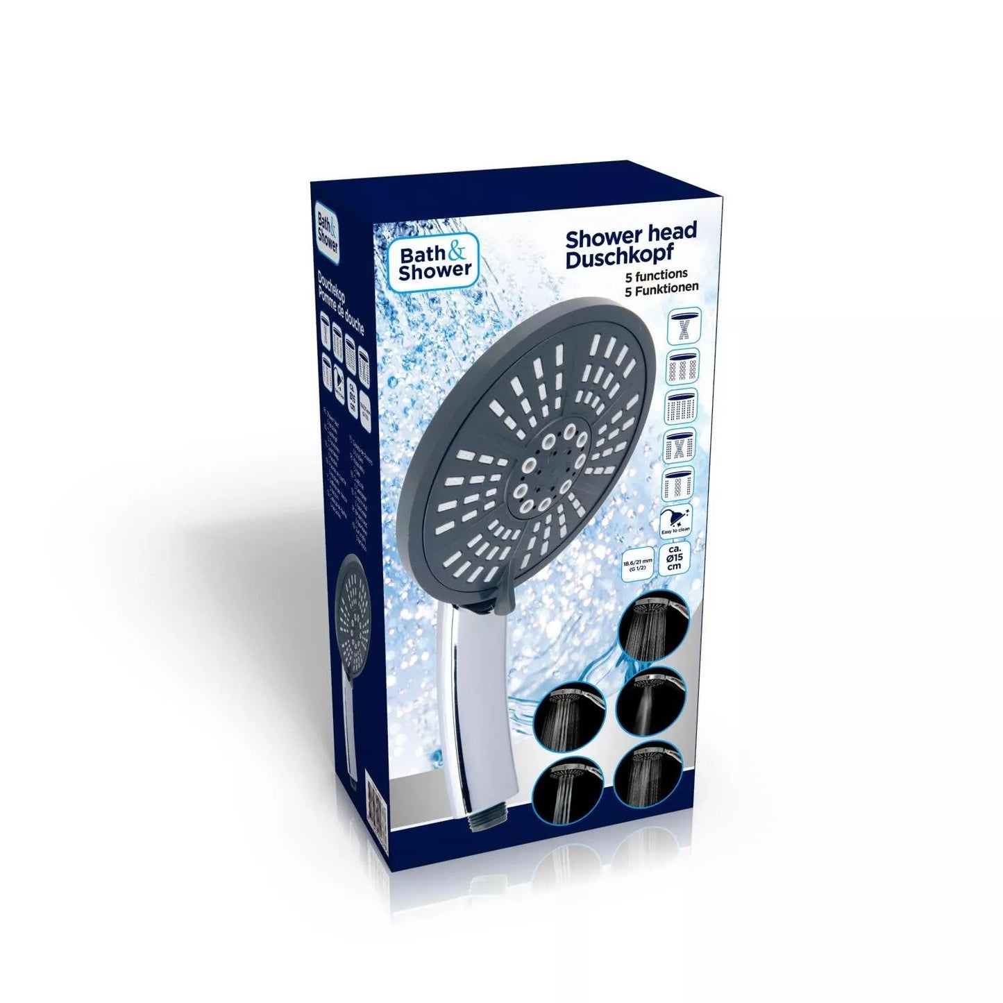 Bath & Shower dušo galvutė, Ø15 cm, 5 purškimo režimai 871125292437