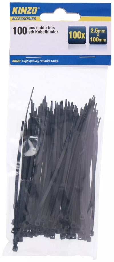 KINZO kabelių dirželis, 2,5 × 100 mm, juodas, 871125272104