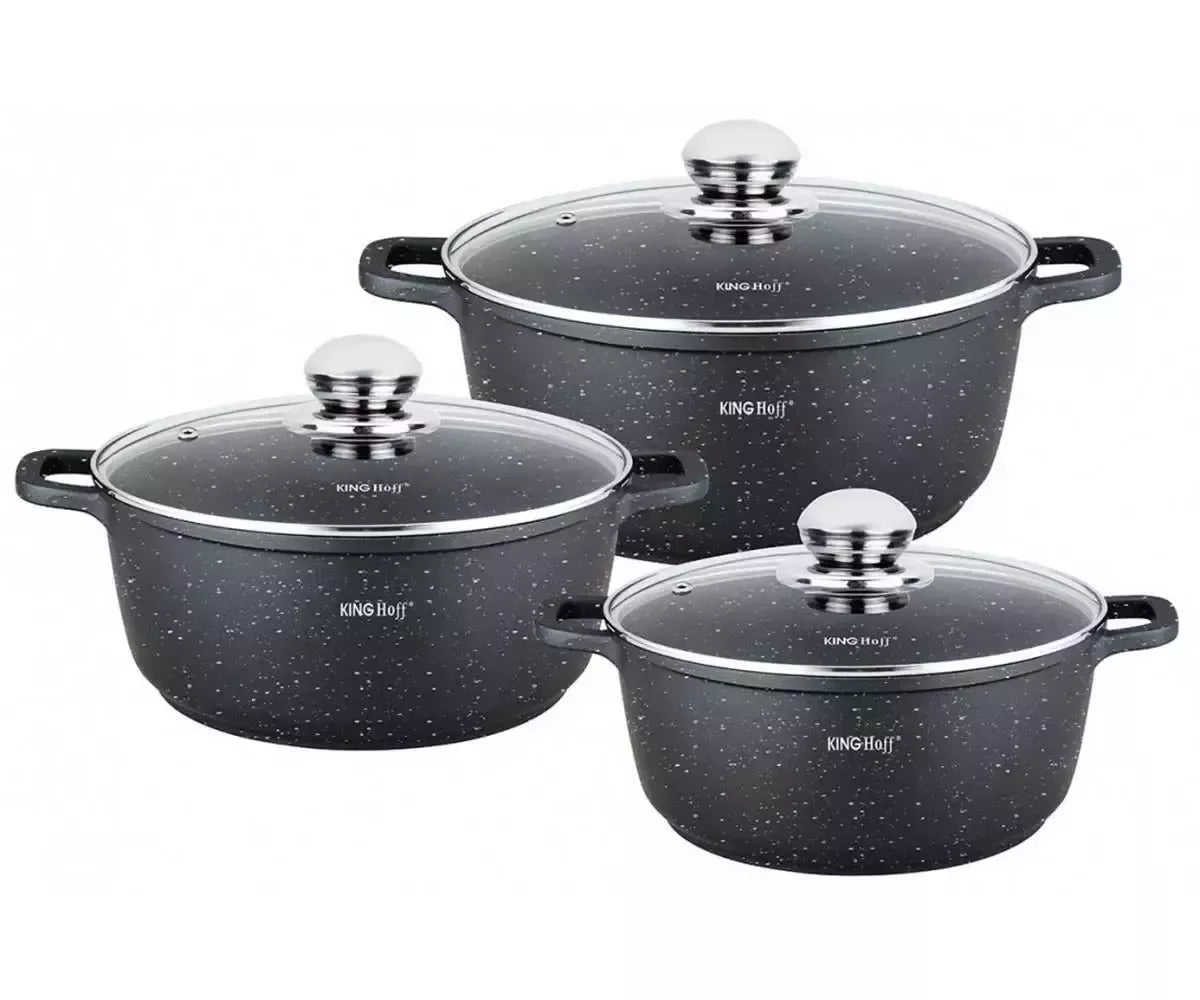 Kinghoff puodų rinkinys 6 dalių su marmuro danga Ø20 / 24 / 28 cm KH-1606