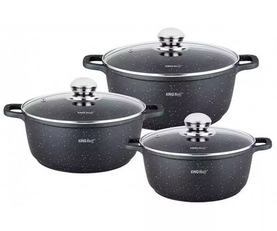 Kinghoff puodų rinkinys 6 dalių su marmuro danga Ø20 / 24 / 28 cm KH-1606