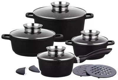 Klausberg puodų rinkinys 12 dalių juodas su marmuro danga KB-7360