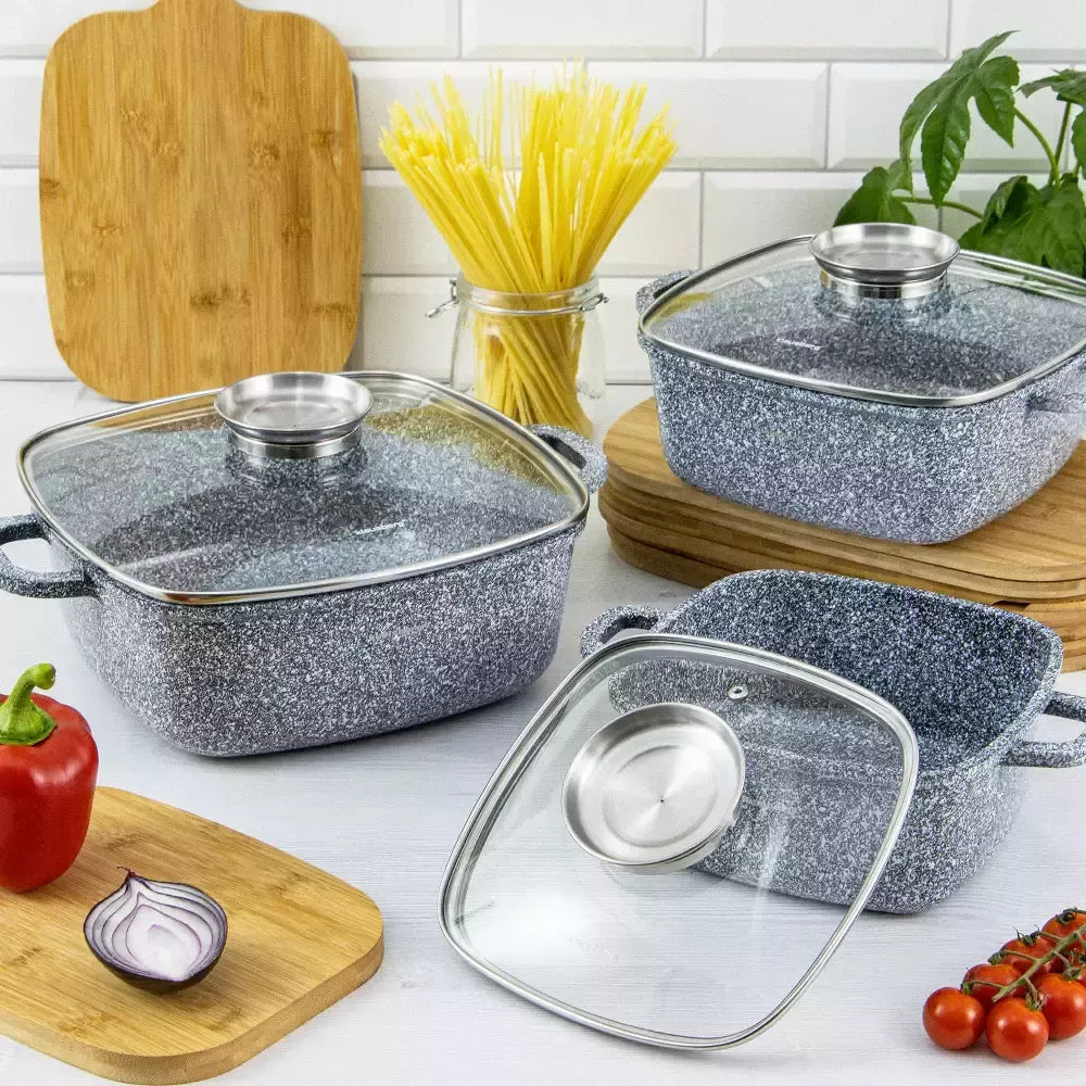 Klausberg marmuriniai puodai su dangčiais, 6 dalių rinkinys, pilki, Ø20/24/28 cm KB-7534