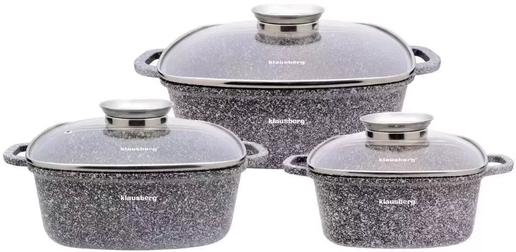 Klausberg marmuriniai puodai su dangčiais, 6 dalių rinkinys, pilki, Ø20/24/28 cm KB-7534