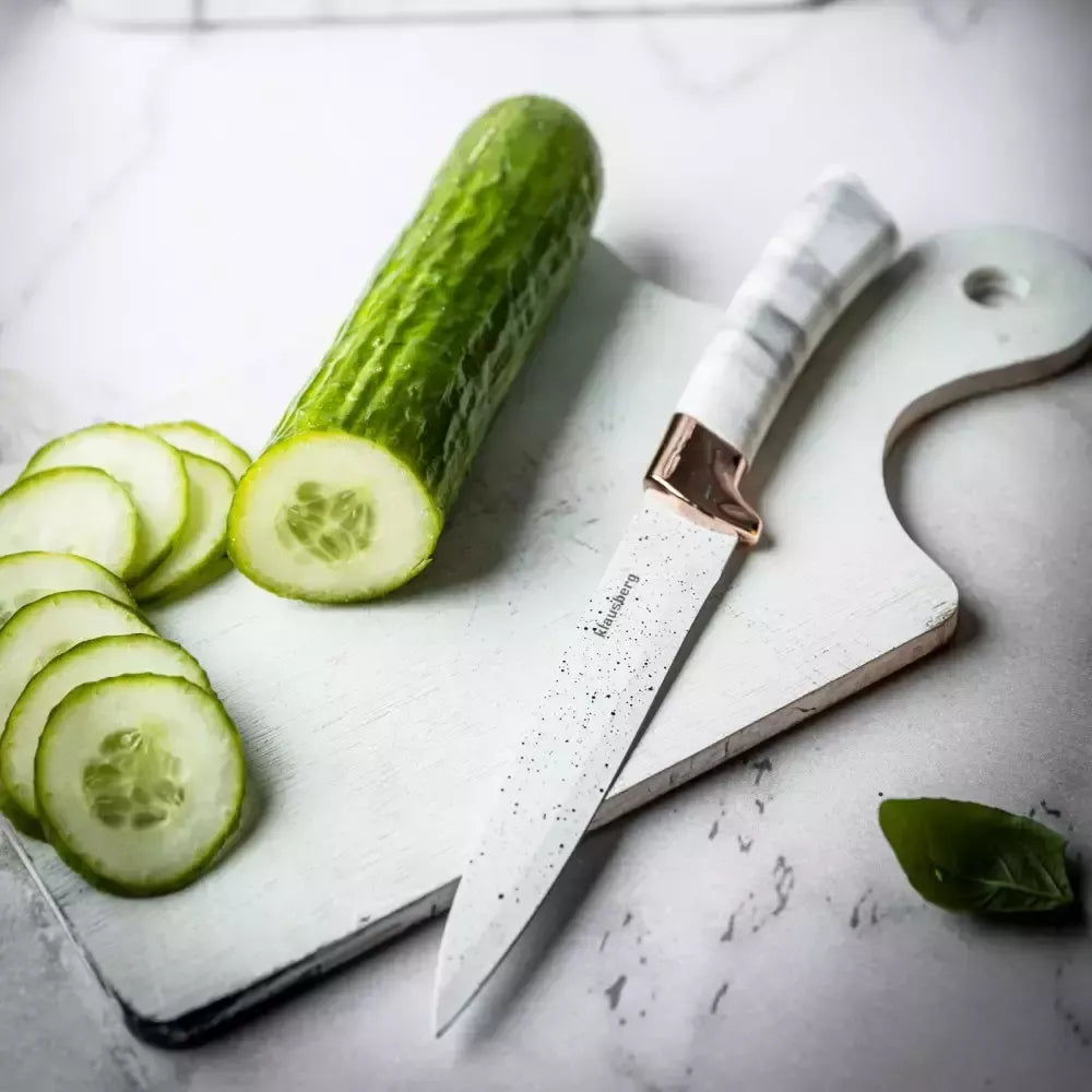 Klausberg virtuvinių peilių rinkinys su stovu, 5 dalių, baltas su rudos spalvos elementais KB-7769