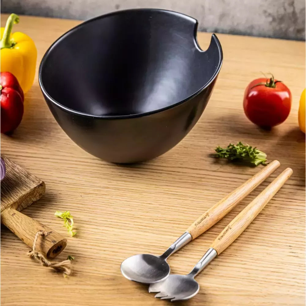 Klausberg keraminė salotinė juoda su serviravimo šaukštais KB-7786