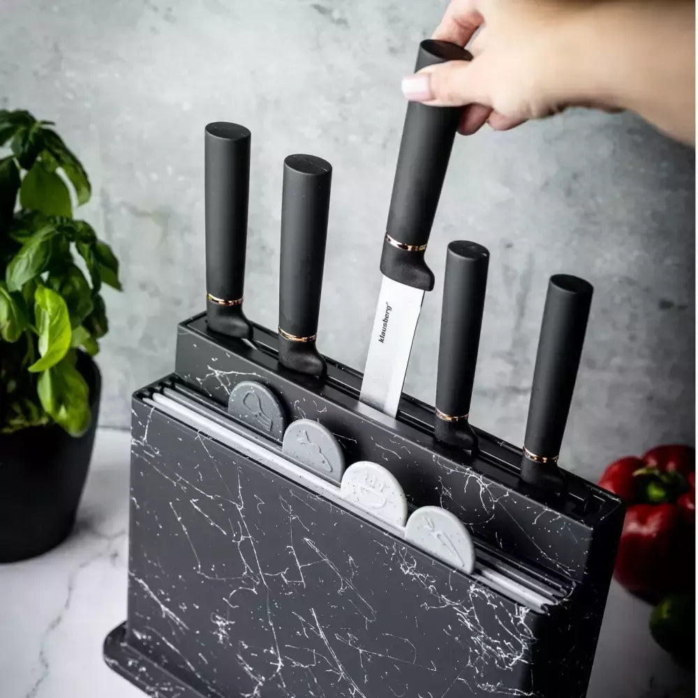 Klausberg virtuvinių peilių ir pjaustymo lentelių rinkinys su stovu, 10 dalių, KB-7834