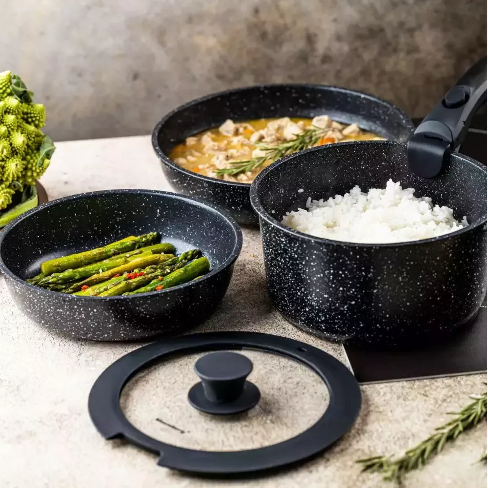 Klausberg puodų ir keptuvių rinkinys su nuimama rankena 5 dalių marmuro danga KB-7858