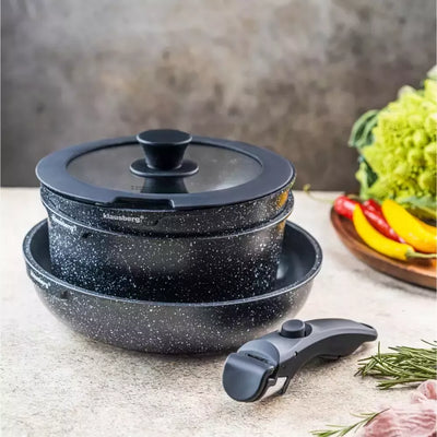 Klausberg puodų ir keptuvių rinkinys su nuimama rankena 5 dalių marmuro danga KB-7858