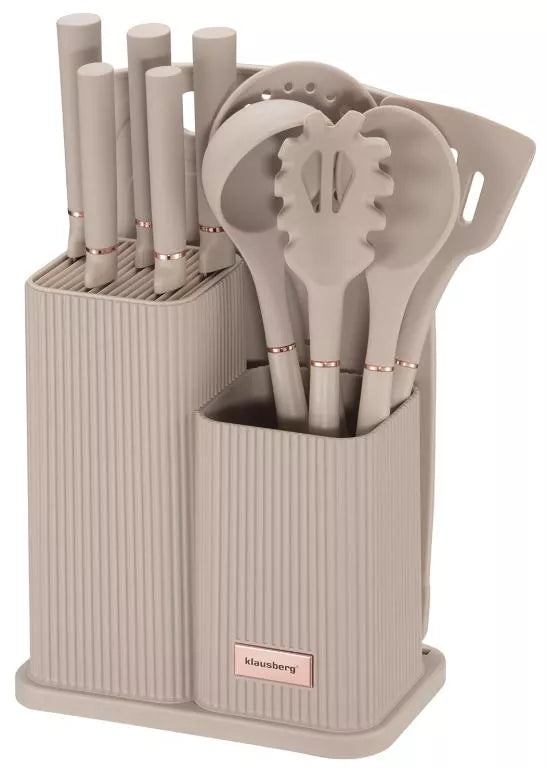 Klausberg virtuvinių peilių, įrankių ir pjaustymo lentos rinkinys, 12 dalių, smėlio spalvos KB-7935