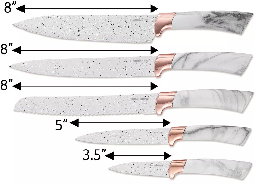 Klausberg virtuvinių peilių rinkinys su stovu, 5 dalių, baltas su rudos spalvos elementais KB-7769