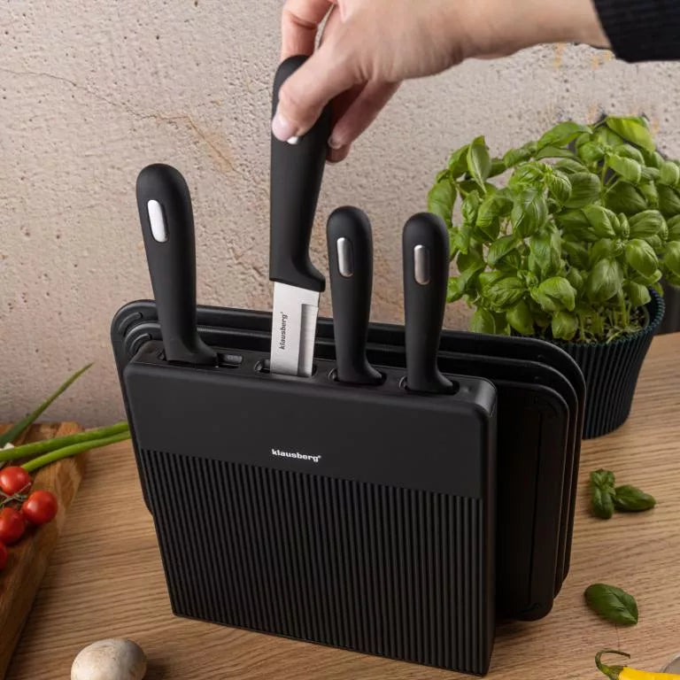 Klausberg virtuvinių peilių ir pjaustymo lentelių rinkinys su stovu 8 dalių KB-7980