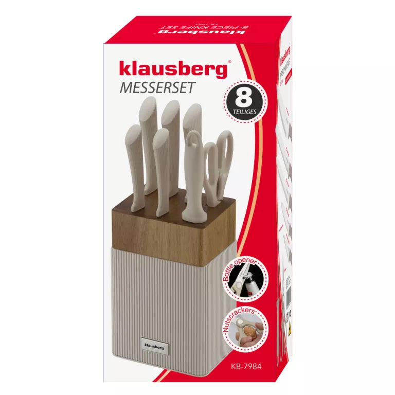 Klausberg peilių rinkinys su akacijos medienos stovu 8 dalių KB-7984