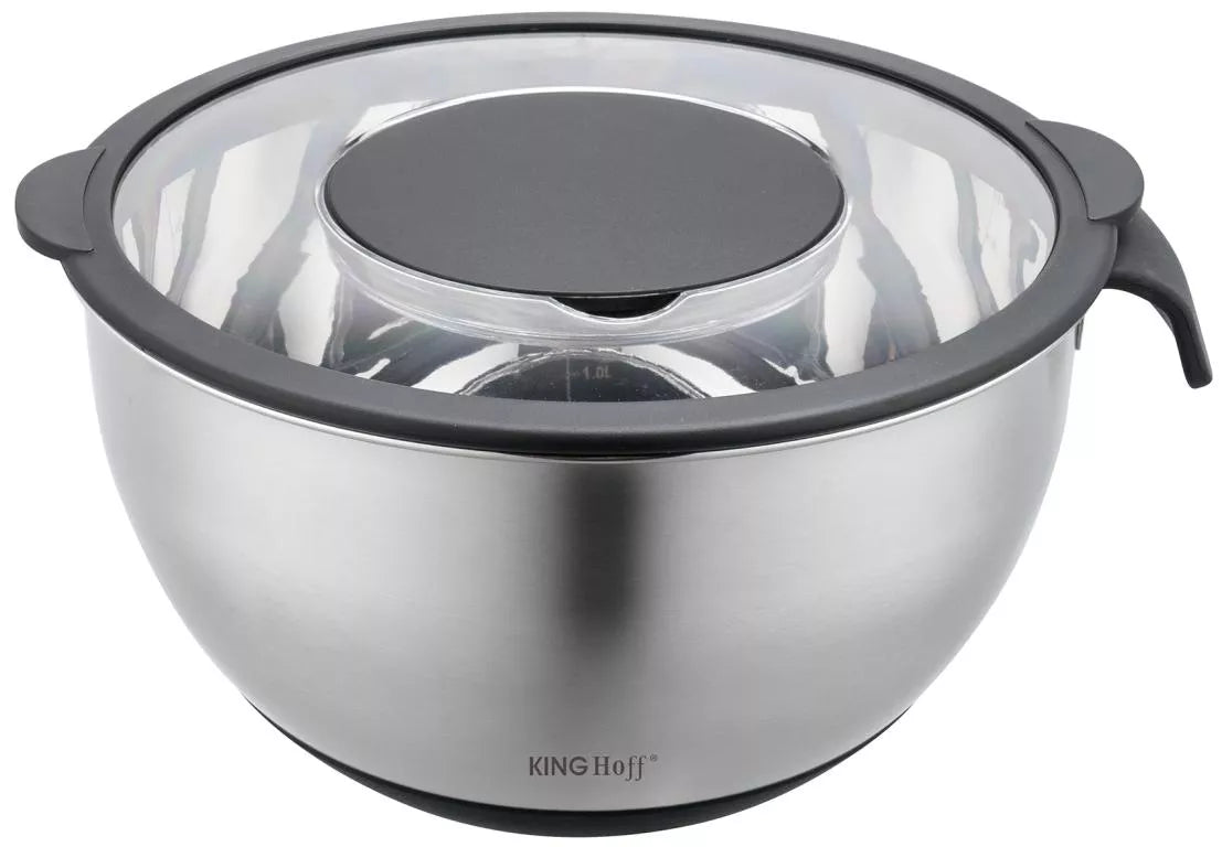 KINGHoff nerūdijančio plieno dubuo su daugiafunkciu dangčiu, 5 l, juodas KH-1861