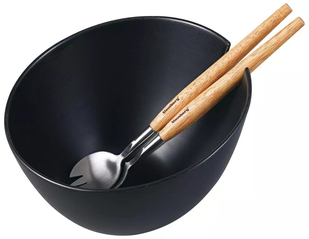 Klausberg keraminė salotinė juoda su serviravimo šaukštais KB-7786