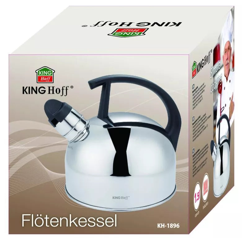 KINGHoff nerūdijančio plieno virdulys su švilpuku, 1,5 l, sidabrinis KH-1896