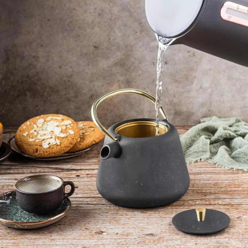 KINGHoff ketaus arbatinukas su sieteliu, 1 l, juodas KH-1932