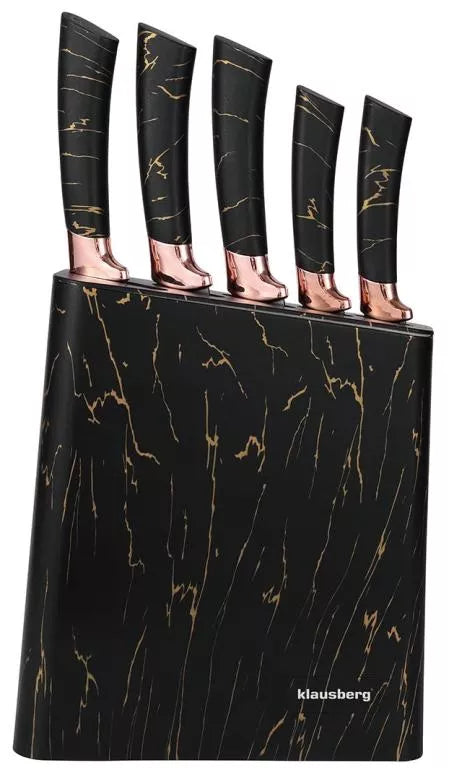 Klausberg virtuvinių peilių rinkinys su stovu, 5 dalių, juodas su rudos spalvos elementais KB-7768