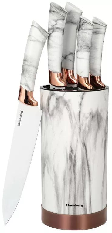 Klausberg virtuvinių peilių rinkinys su stoveliu, 5 vnt., baltas su rudu raštu KB-7800