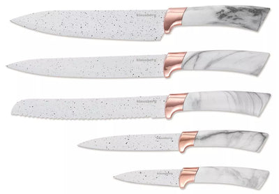 Klausberg virtuvinių peilių rinkinys su stovu, 5 dalių, baltas su rudos spalvos elementais KB-7769