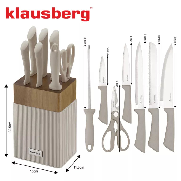 Klausberg peilių rinkinys su akacijos medienos stovu 8 dalių KB-7984