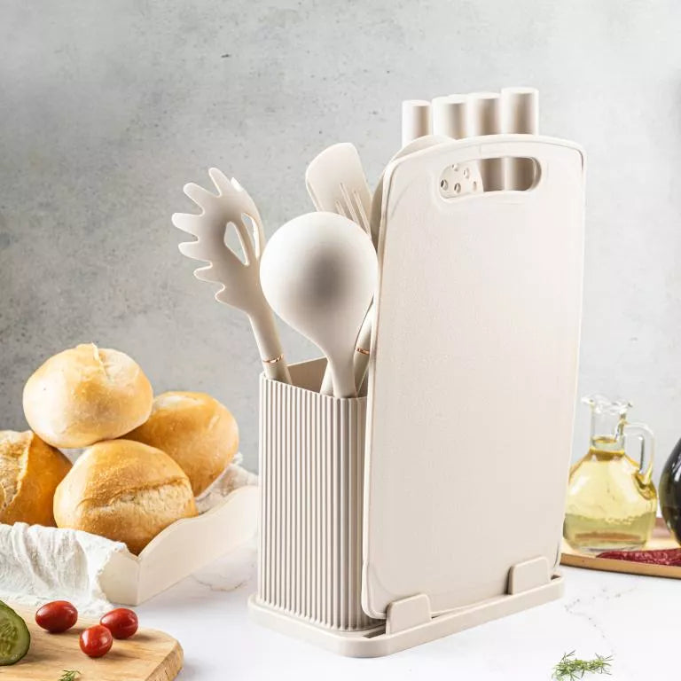 Klausberg virtuvinių peilių, įrankių ir pjaustymo lentos rinkinys, 12 dalių, smėlio spalvos KB-7935