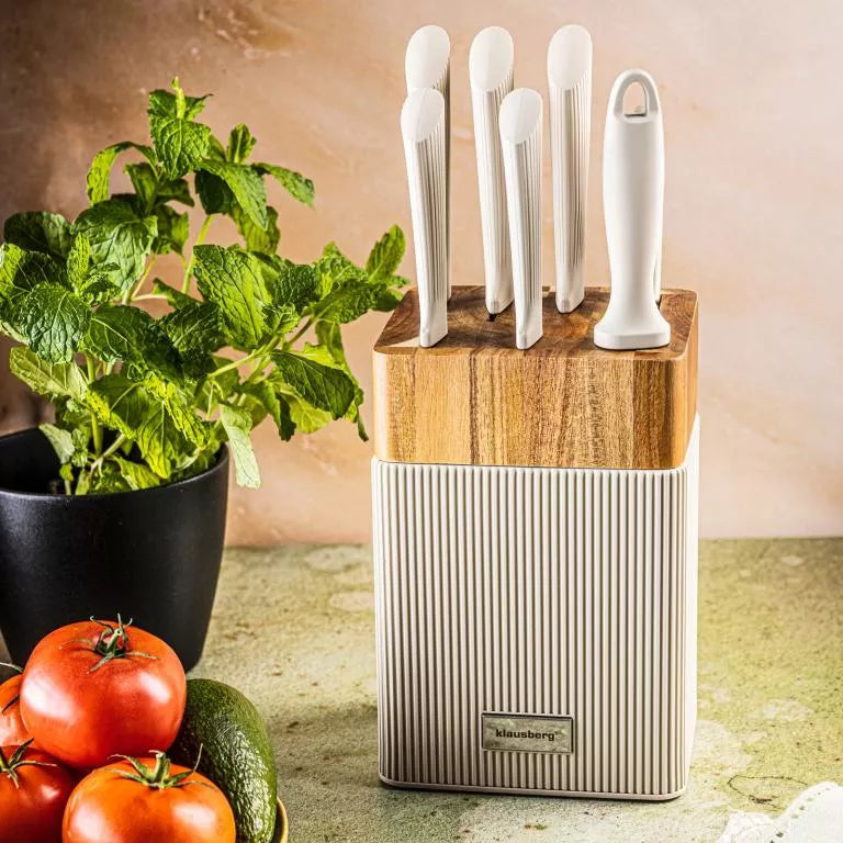 Klausberg peilių rinkinys su akacijos medienos stovu 8 dalių KB-7984