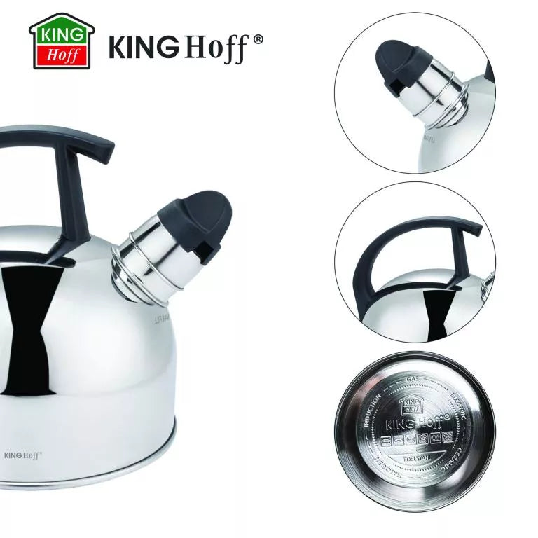 KINGHoff nerūdijančio plieno virdulys su švilpuku, 1,5 l, sidabrinis KH-1896