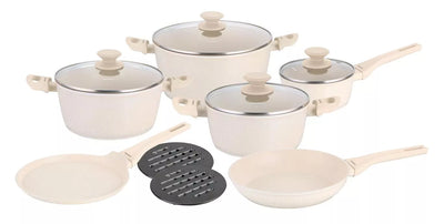 Klausberg puodų ir keptuvių rinkinys 12 dalių aliuminis su marmuro danga kreminis KB-7884
