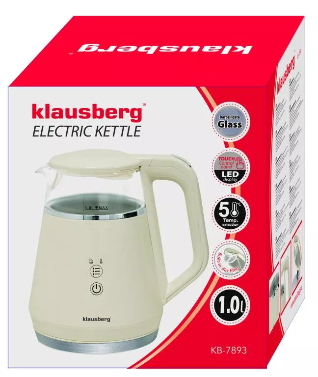 Klausberg elektrinis virdulys, stiklinis, LED valdymas, 1 l KB-7893