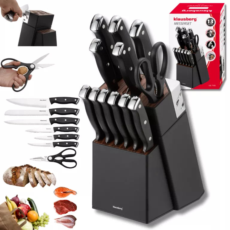 Klausberg peilių rinkinys su stovu ir galąstuvu 13 dalių KB-7985