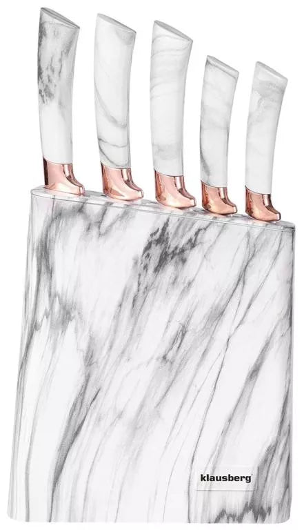 Klausberg virtuvinių peilių rinkinys su stovu, 5 dalių, baltas su rudos spalvos elementais KB-7769