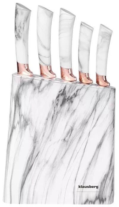 Klausberg virtuvinių peilių rinkinys su stovu, 5 dalių, baltas su rudos spalvos elementais KB-7769