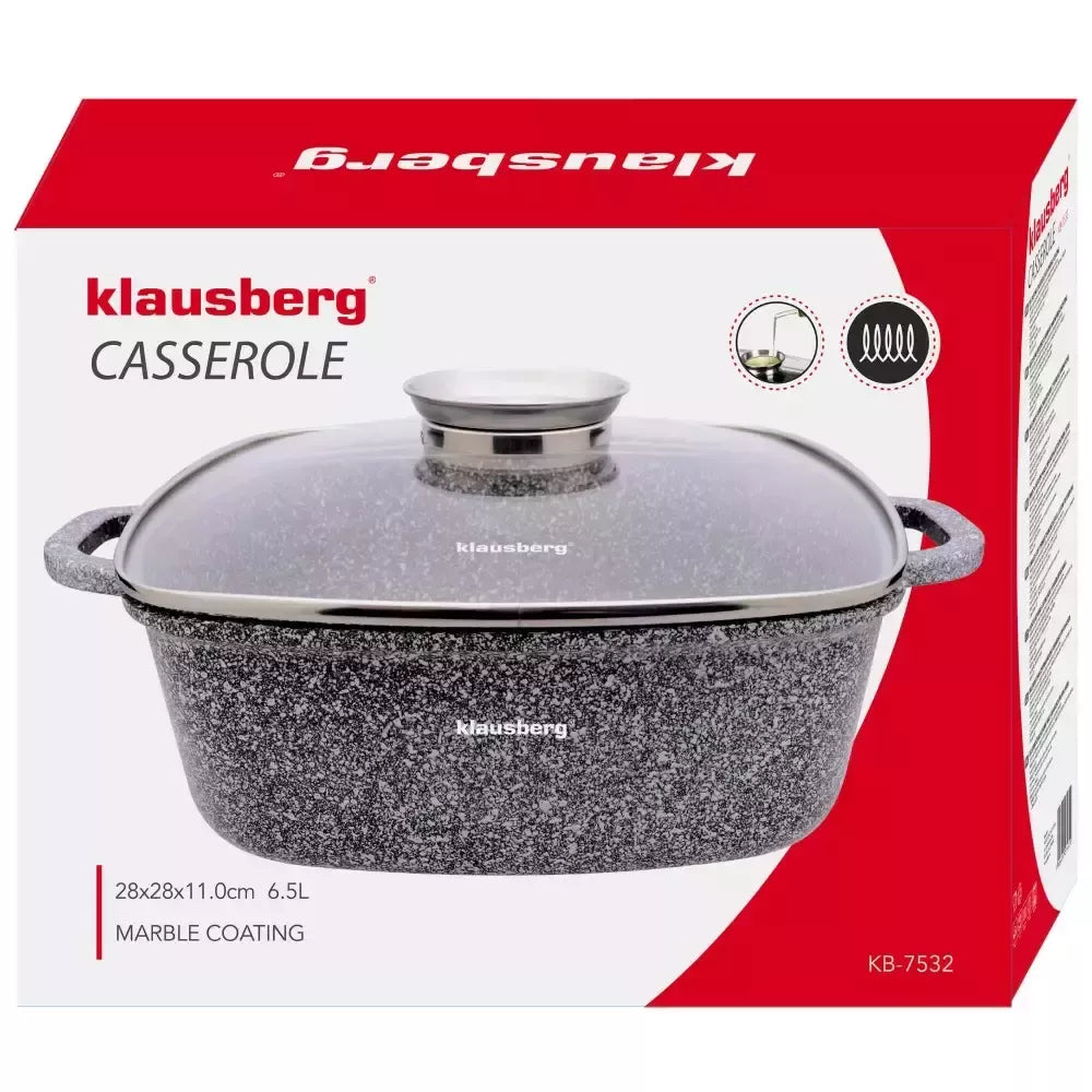 Klausberg aliumininis marmurinis puodas su dangčiu, 6,5 l, 28×28 cm KB-7532