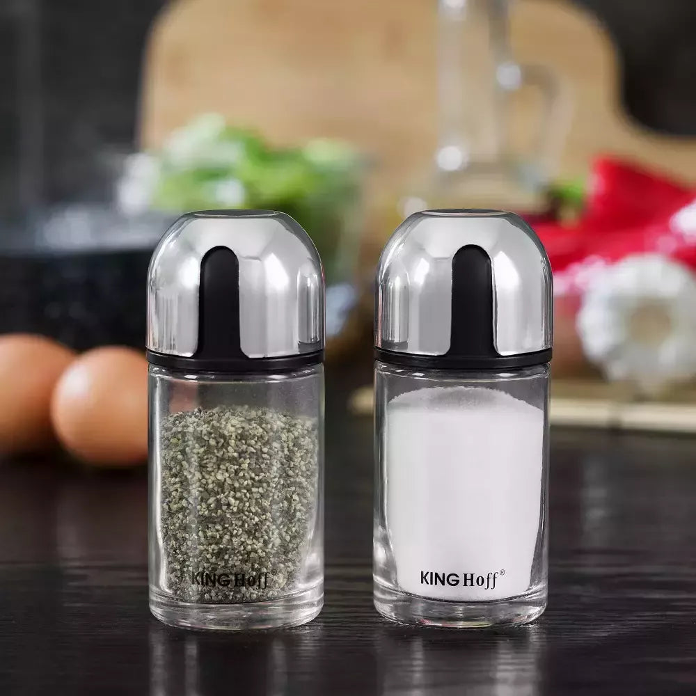 Kinghoff druskos ir pipirų indelių rinkinys metalas / stiklas KH-1644