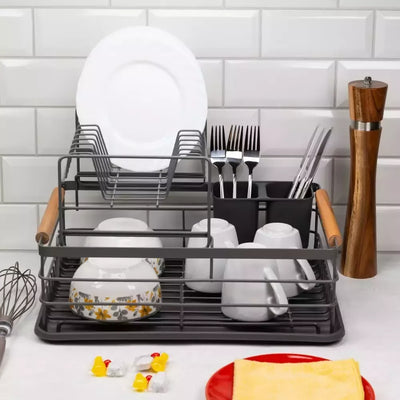 Kinghoff dviejų aukštų indų džiovyklė, plienas–plastikas–medis, pilka KH-1797