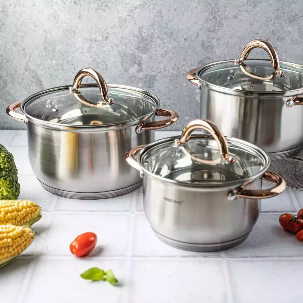 Kinghoff puodų rinkinys 6 elementai, rožinio aukso spalva KH-1761