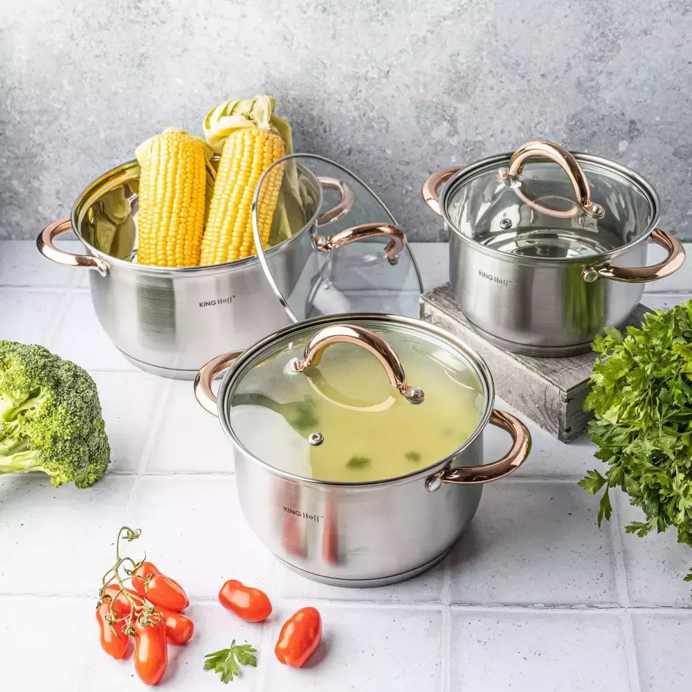 Kinghoff puodų rinkinys 6 elementai, rožinio aukso spalva KH-1761