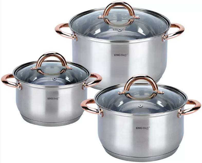 KINGHoff nerūdijančio plieno puodų rinkinys, 6 dalių, rožinio aukso spalvos KH-1762