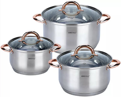 KINGHoff nerūdijančio plieno puodų rinkinys, 6 dalių, rožinio aukso spalvos KH-1762