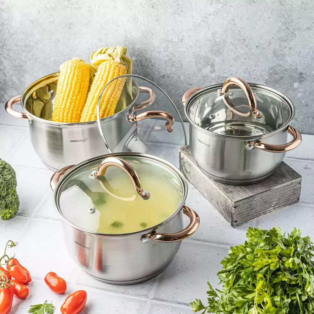 KINGHoff nerūdijančio plieno puodų rinkinys, 6 dalių, rožinio aukso spalvos KH-1762