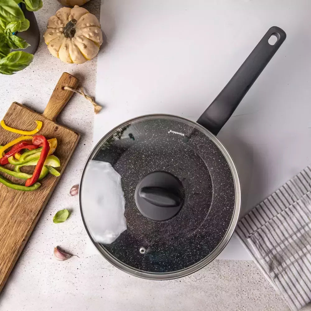 Klausberg aliumininė keptuvė su marmurine danga ir dangčiu, Ø24 cm, juoda KB-7666