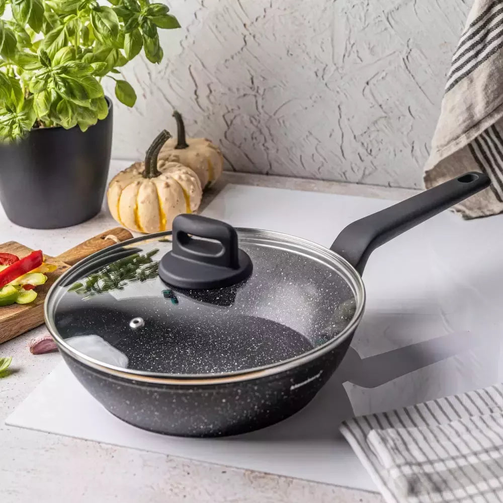 Klausberg aliumininė keptuvė su marmurine danga ir dangčiu, Ø24 cm, juoda KB-7666